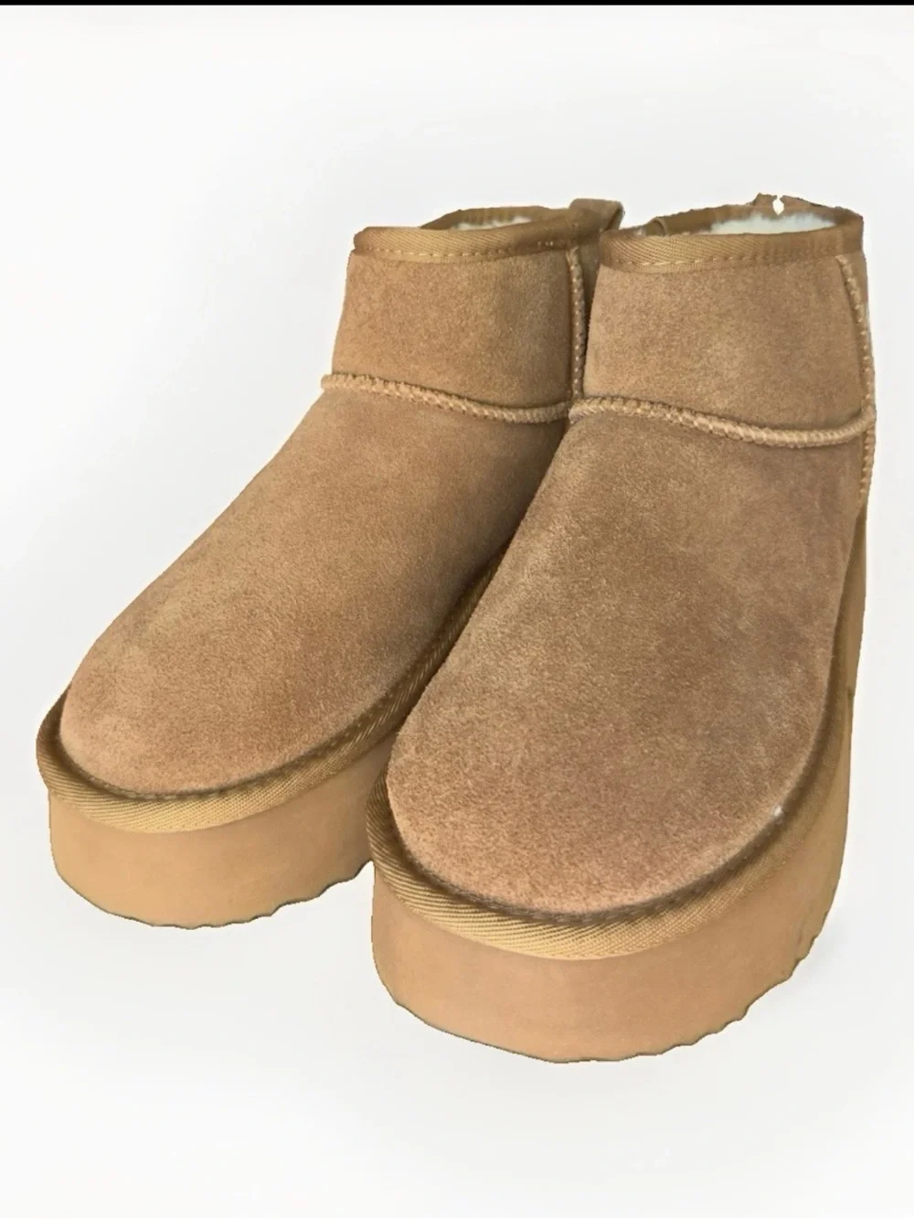 NEW Women's Brown Suede Platform Ankle Boots Round Toe Logo Size 8